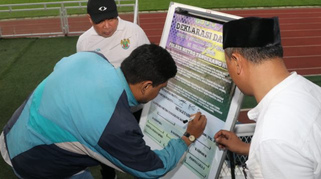 Jelang Liga 3 Nasional di Kota Tangerang, TNI-Polri Gelar Deklarasi Damai Suporter