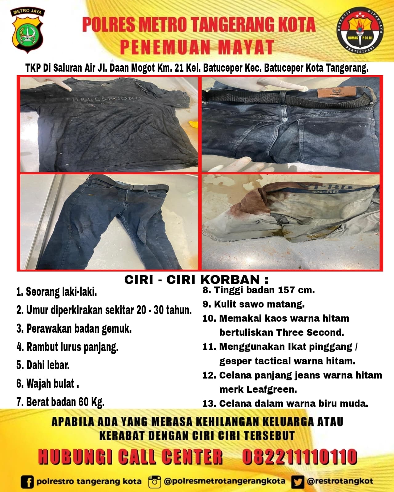 Identitas Jasad Pria Dalam Karung Masih Misterius, Ini Ciri-cirinya