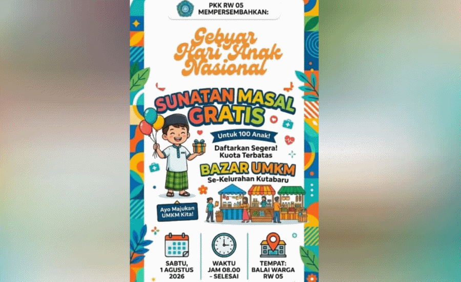 Sambut Hari Anak, PKK RW 05 Kuta Baru Gelar Sunatan Masal Gratis dan Bazar UMKM