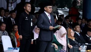 Wali Kota Tangerang, Sachrudin saat memimpin Upacara Peringatan Hari Lahir (Harlah) Pancasila Tahun 2026, di Lapangan Ahmad Yani, Kota Tangerang, Senin, 1 Juni 2026.